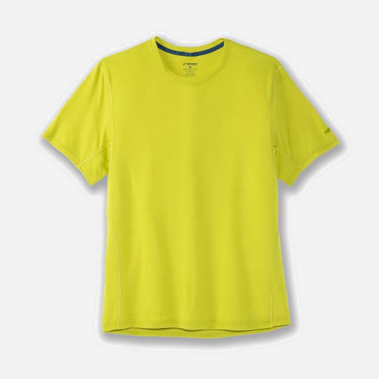 Brooks Distance Mens Short Sleeve Running Shirt - Bright Moss/Yellow - Philippines (835146OQC)